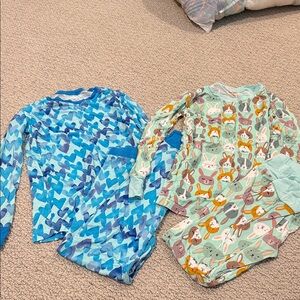 Little Sleepies Blue Heart and Mint Animal Pajama Set